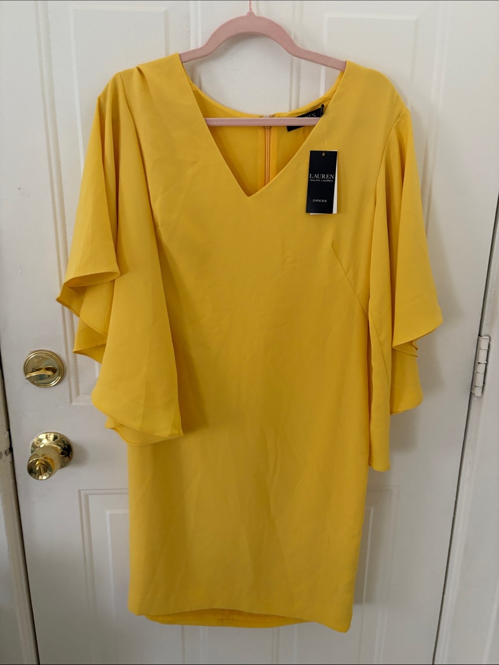 Lauren Ralph Lauren Yellow V-Neck Midi Dress with Flutter Sleeves